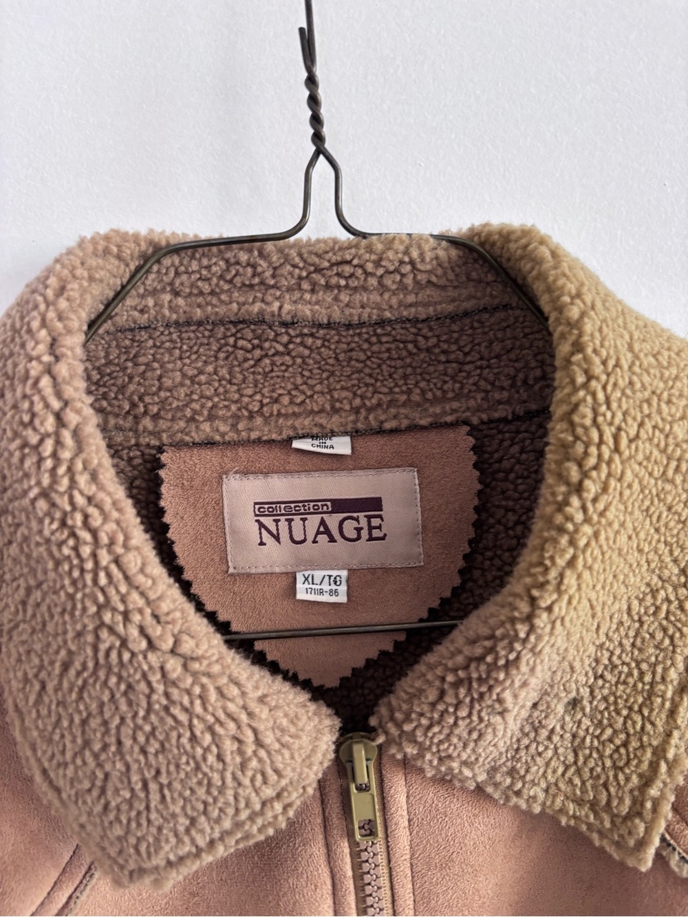Classic Nuage Brown/ Tan Suede Cozy Shearling Zip-Up Puffer Jacket- Size XL - Picture 2 of 6